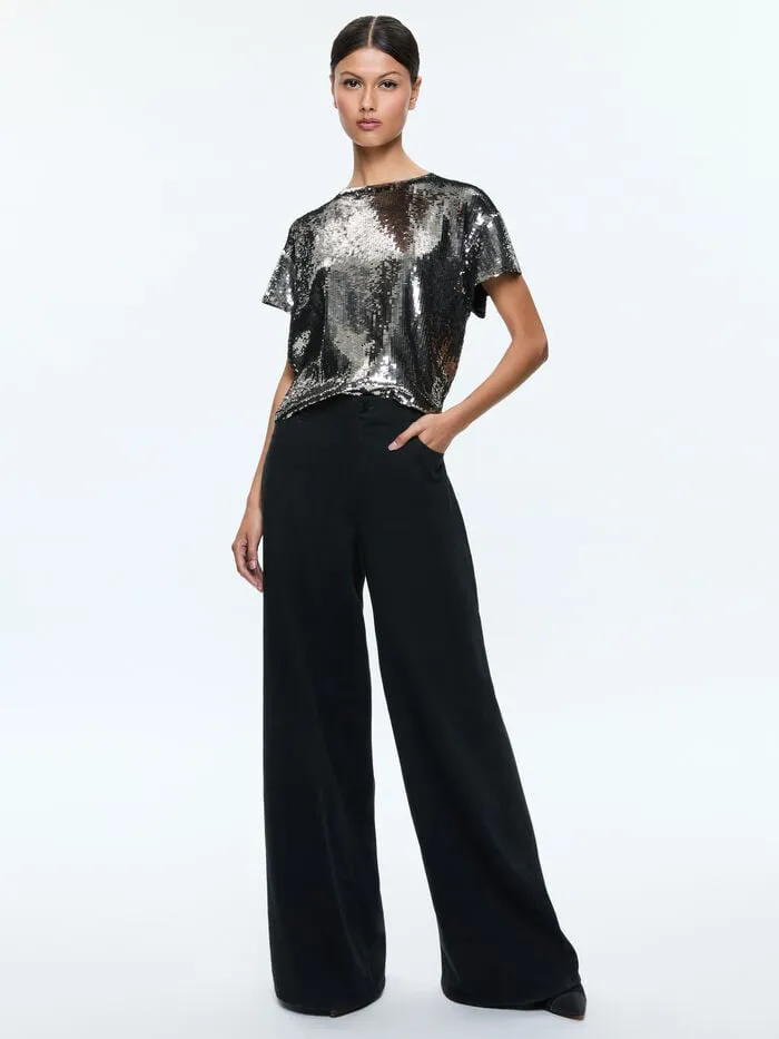 Alice Olivia TOPS WOMEN EVAN SEQUIN OVERSIZED TEE Gunmetal
