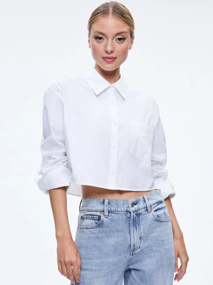 Alice Olivia TOPS WOMEN FINELY CROPPED BUTTON DOWN Off White