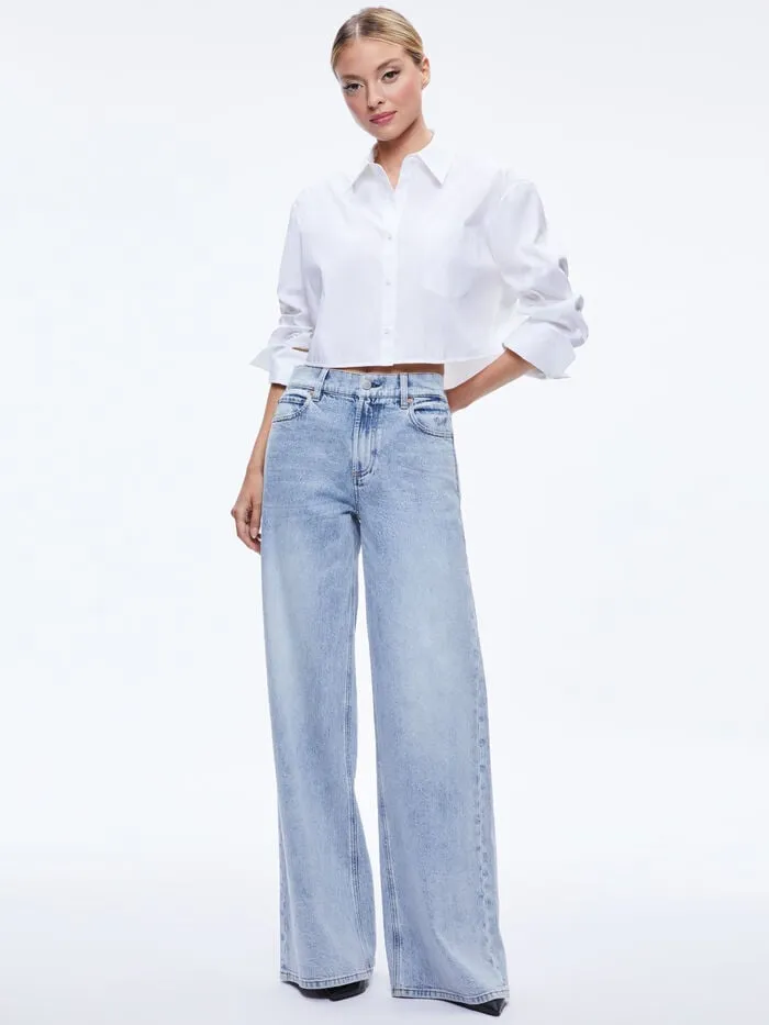 Alice Olivia TOPS WOMEN FINELY CROPPED BUTTON DOWN Off White