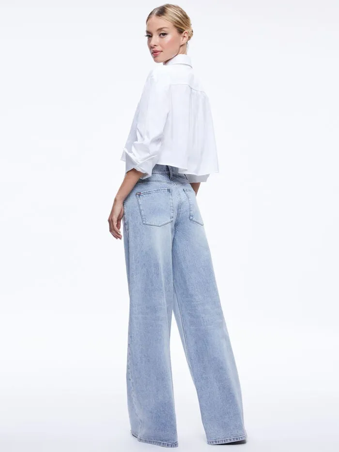 Alice Olivia TOPS WOMEN FINELY CROPPED BUTTON DOWN Off White