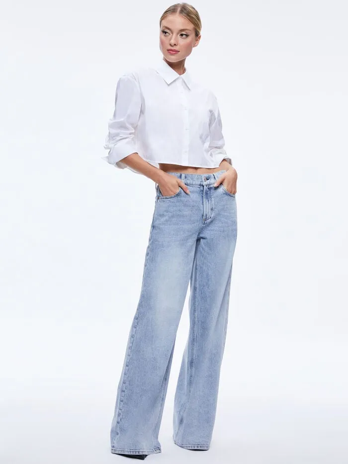 Alice Olivia TOPS WOMEN FINELY CROPPED BUTTON DOWN Off White