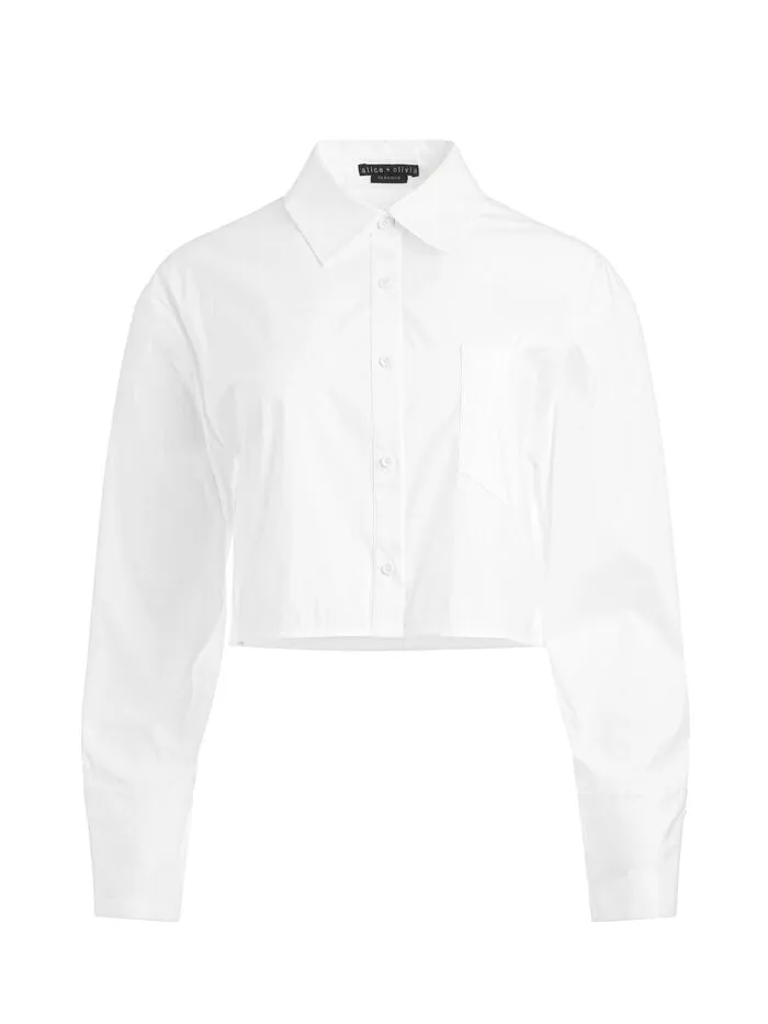 Alice Olivia TOPS WOMEN FINELY CROPPED BUTTON DOWN Off White