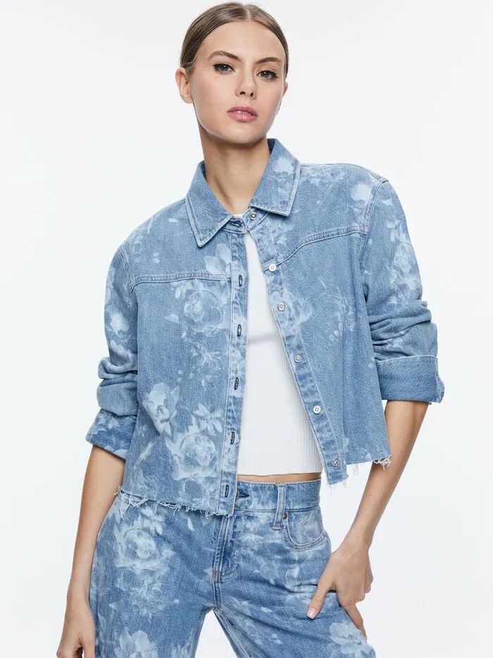 Alice Olivia TOPS WOMEN FINELY RAW HEM BUTTON DOWN Lotus Floral