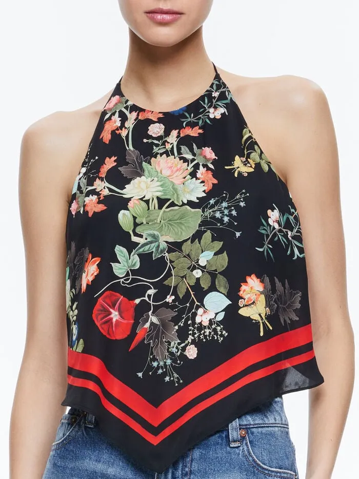 Alice Olivia TOPS WOMEN FRENCHIE HANDKERCHIEF HALTER TOP Blush Kiss Black