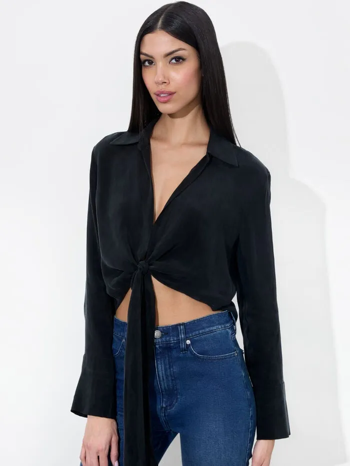 Alice Olivia TOPS WOMEN HANNON TIE FRONT BLOUSE Black