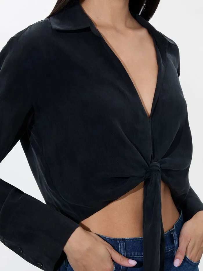 Alice Olivia TOPS WOMEN HANNON TIE FRONT BLOUSE Black