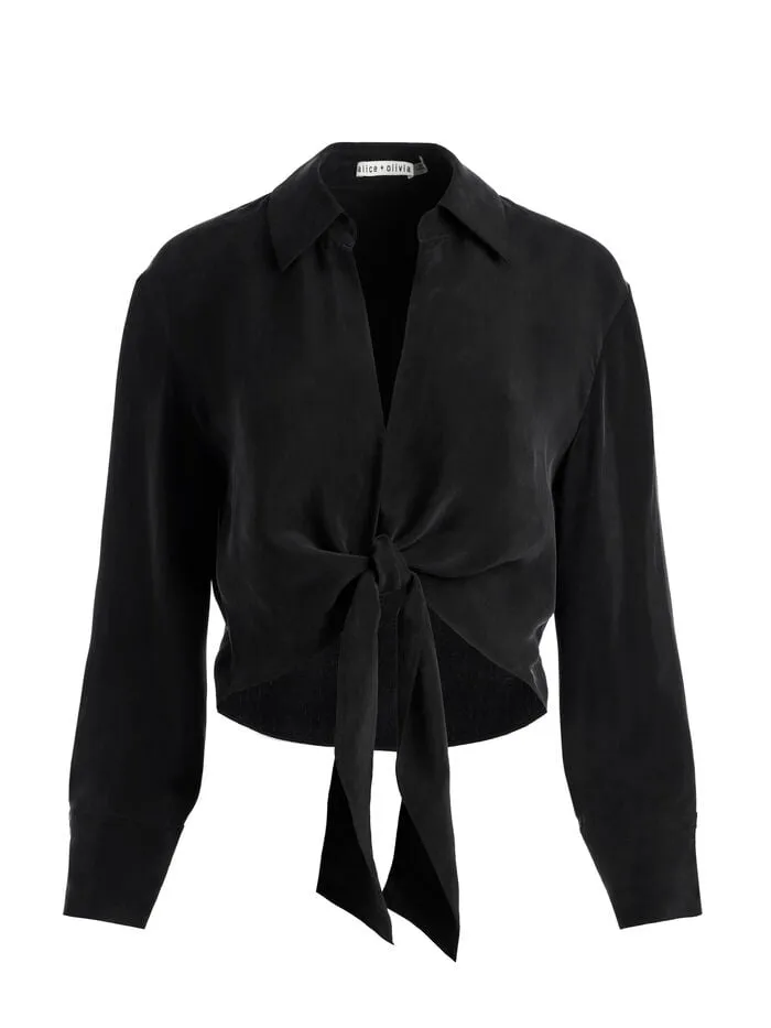 Alice Olivia TOPS WOMEN HANNON TIE FRONT BLOUSE Black