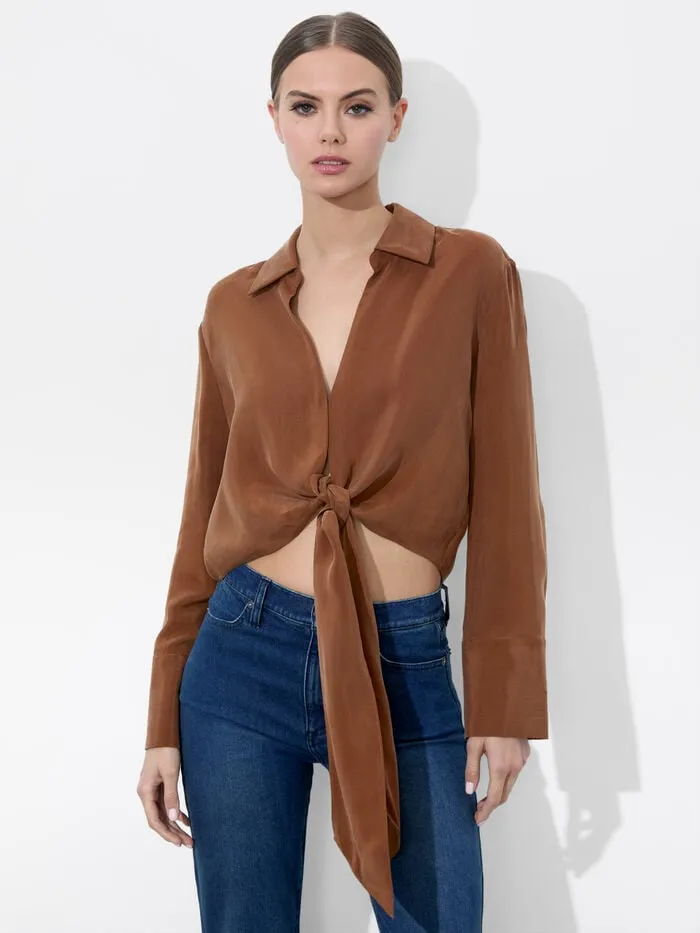 Alice Olivia TOPS WOMEN HANNON TIE FRONT BLOUSE Camel