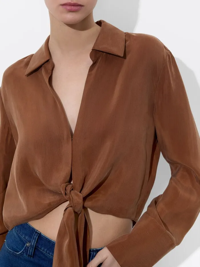 Alice Olivia TOPS WOMEN HANNON TIE FRONT BLOUSE Camel