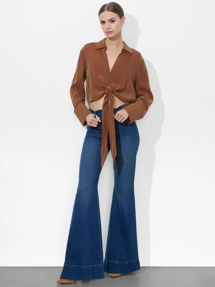 Alice Olivia TOPS WOMEN HANNON TIE FRONT BLOUSE Camel