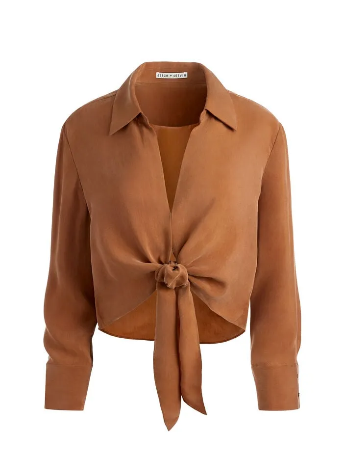 Alice Olivia TOPS WOMEN HANNON TIE FRONT BLOUSE Camel