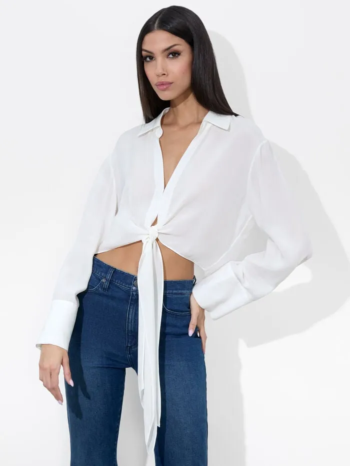 Alice Olivia TOPS WOMEN HANNON TIE FRONT BLOUSE Off White