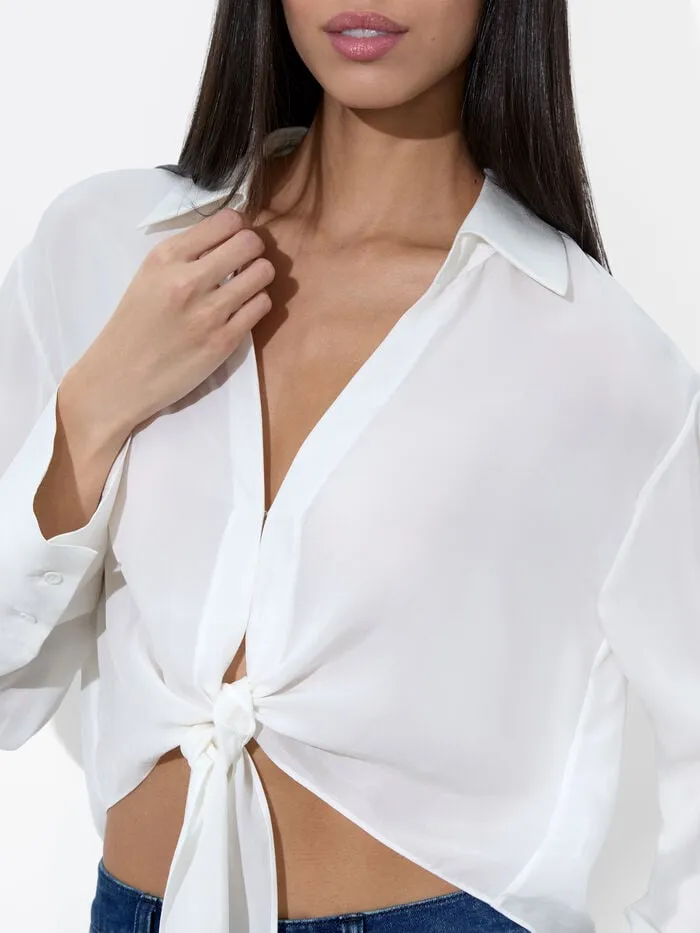 Alice Olivia TOPS WOMEN HANNON TIE FRONT BLOUSE Off White