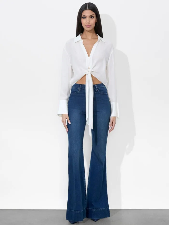 Alice Olivia TOPS WOMEN HANNON TIE FRONT BLOUSE Off White