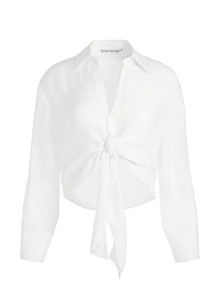 Alice Olivia TOPS WOMEN HANNON TIE FRONT BLOUSE Off White