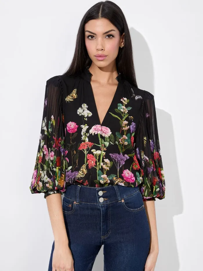 Alice Olivia TOPS WOMEN ILAN BUTTON FRONT BLOUSE Secret Garden