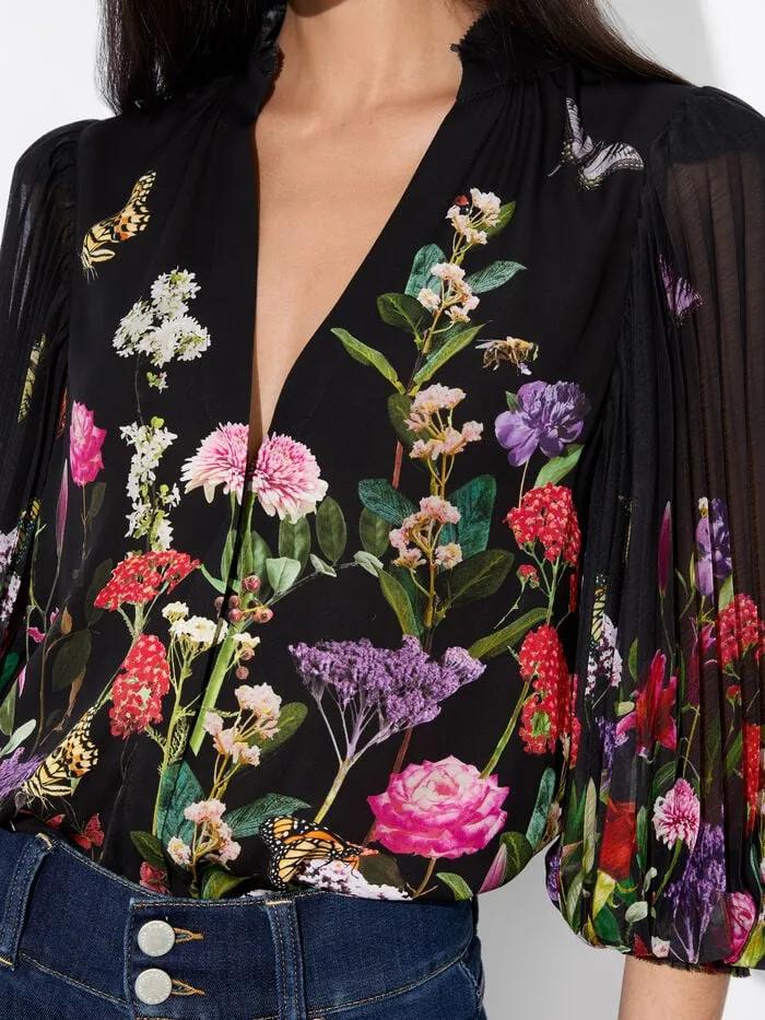 Alice Olivia TOPS WOMEN ILAN BUTTON FRONT BLOUSE Secret Garden