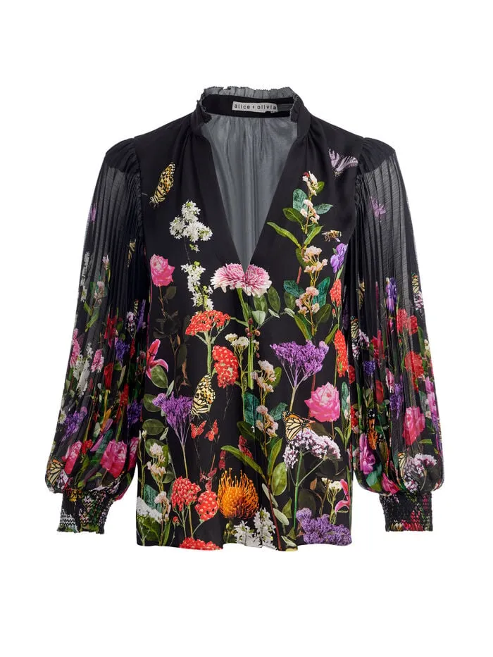 Alice Olivia TOPS WOMEN ILAN BUTTON FRONT BLOUSE Secret Garden