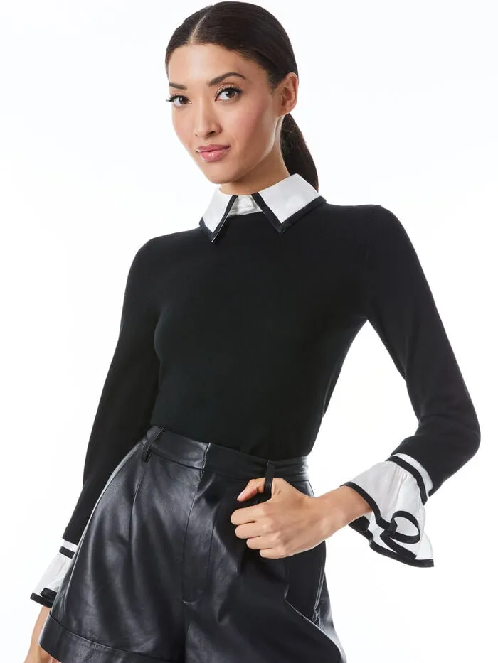 Alice Olivia TOPS WOMEN JUSTINA COLLARED SWEATER Black Combo