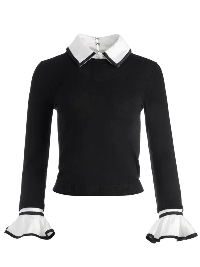 Alice Olivia TOPS WOMEN JUSTINA COLLARED SWEATER Black Combo