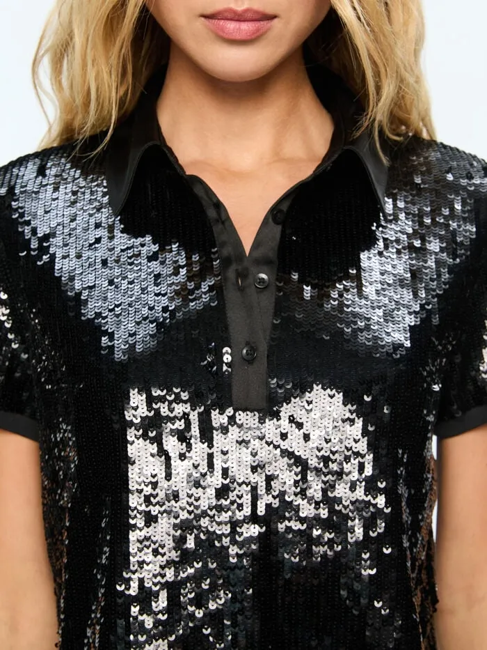 Alice Olivia TOPS WOMEN KIT SEQUIN POLO Black
