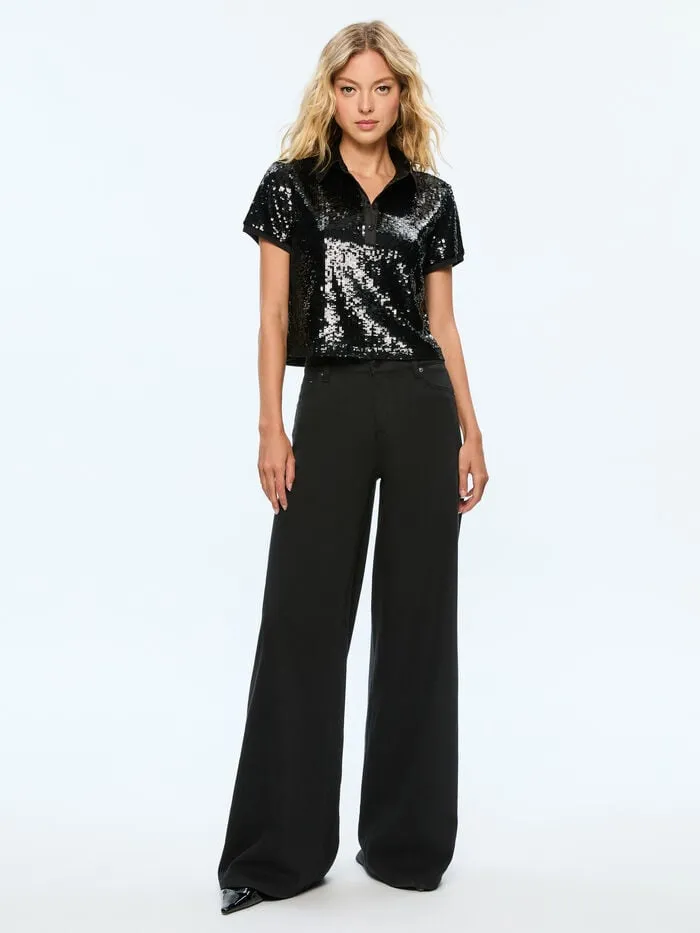 Alice Olivia TOPS WOMEN KIT SEQUIN POLO Black