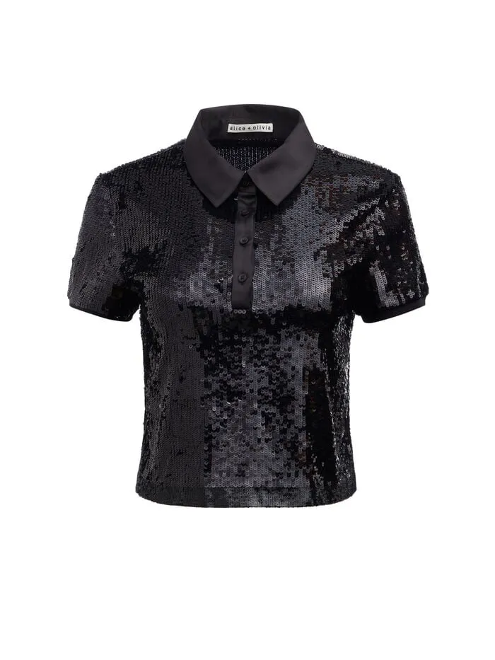 Alice Olivia TOPS WOMEN KIT SEQUIN POLO Black