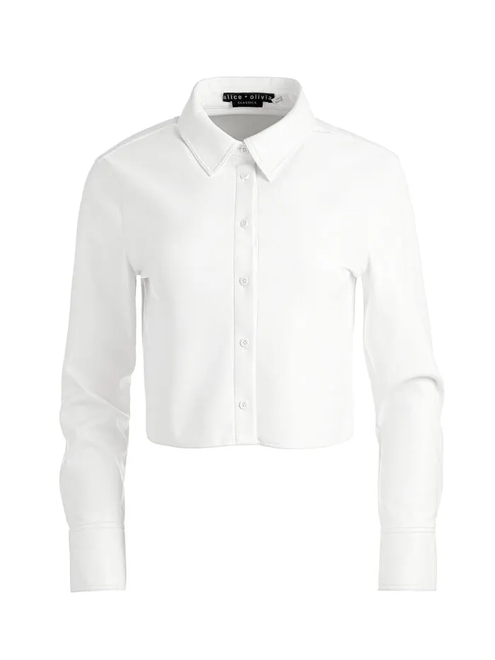 Alice Olivia TOPS WOMEN LEON VEGAN CROP TOP Off White