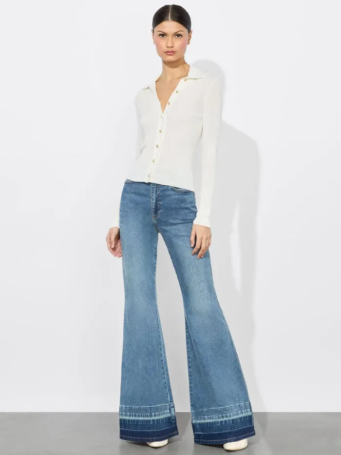 Alice Olivia TOPS WOMEN NEALIE RIBBED POLO Soft White