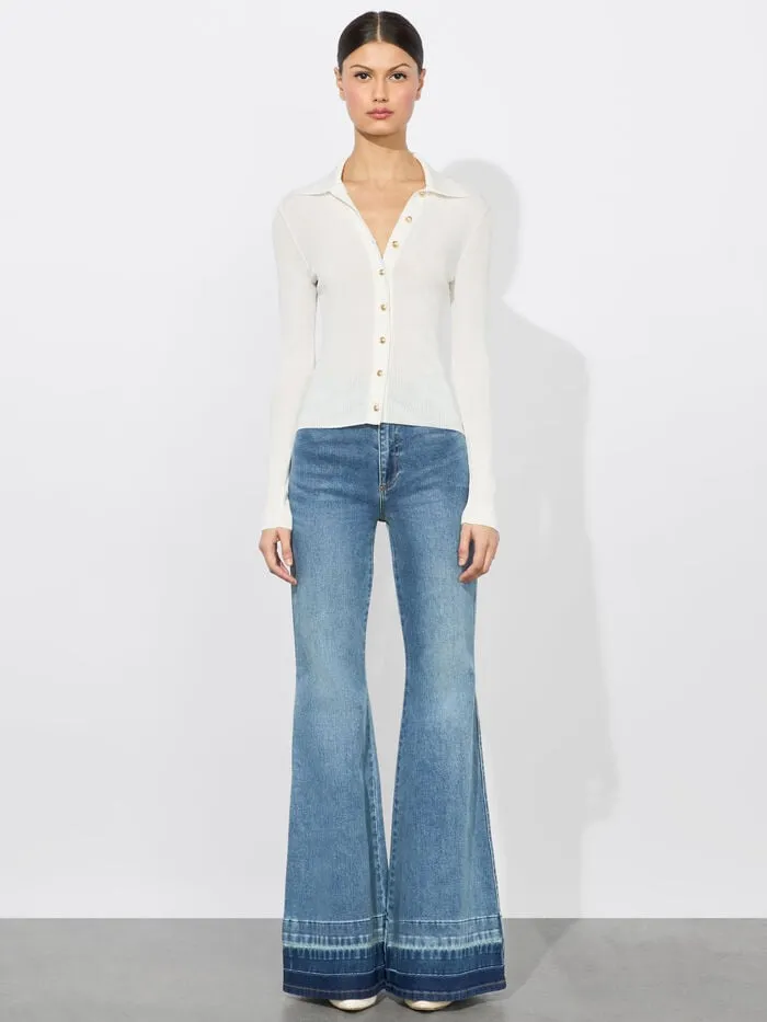 Alice Olivia TOPS WOMEN NEALIE RIBBED POLO Soft White