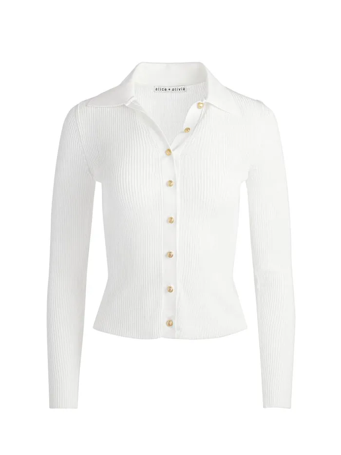 Alice Olivia TOPS WOMEN NEALIE RIBBED POLO Soft White