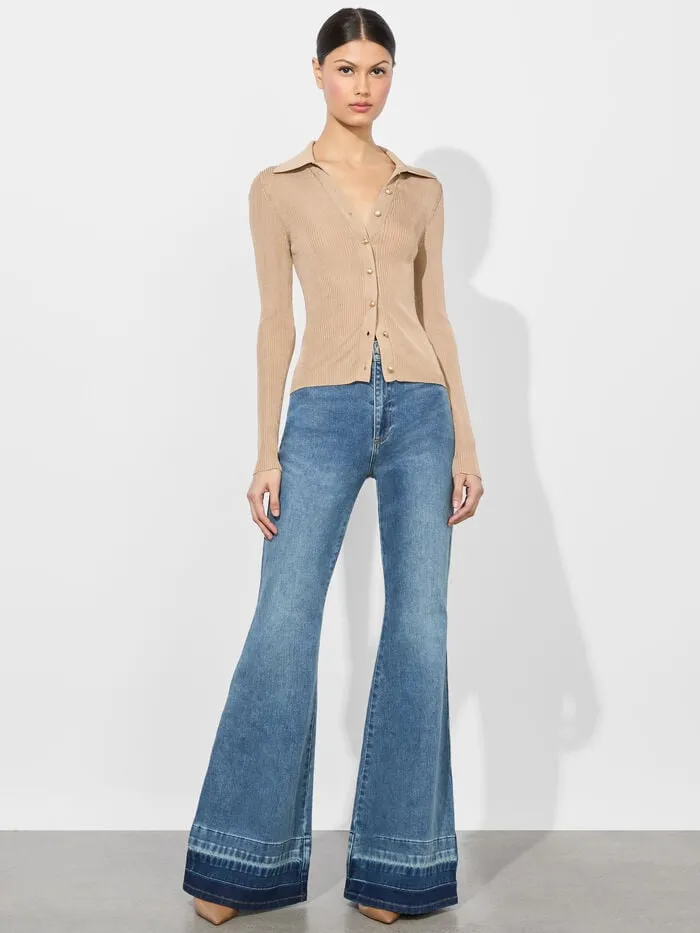 Alice Olivia TOPS WOMEN NEALIE RIBBED POLO Tan