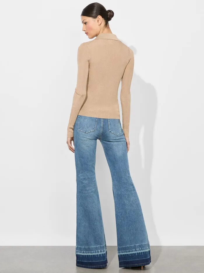 Alice Olivia TOPS WOMEN NEALIE RIBBED POLO Tan