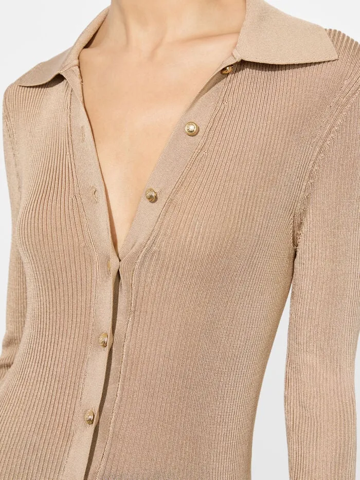 Alice Olivia TOPS WOMEN NEALIE RIBBED POLO Tan
