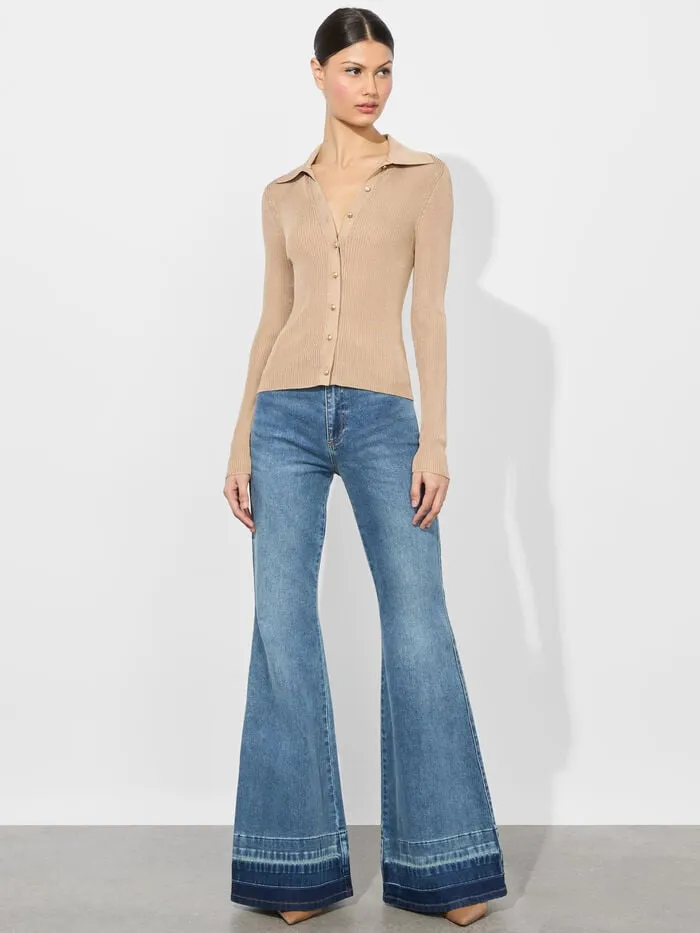 Alice Olivia TOPS WOMEN NEALIE RIBBED POLO Tan