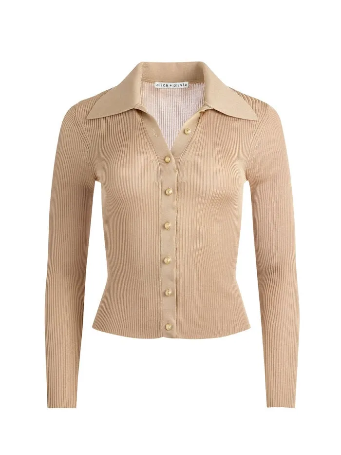 Alice Olivia TOPS WOMEN NEALIE RIBBED POLO Tan