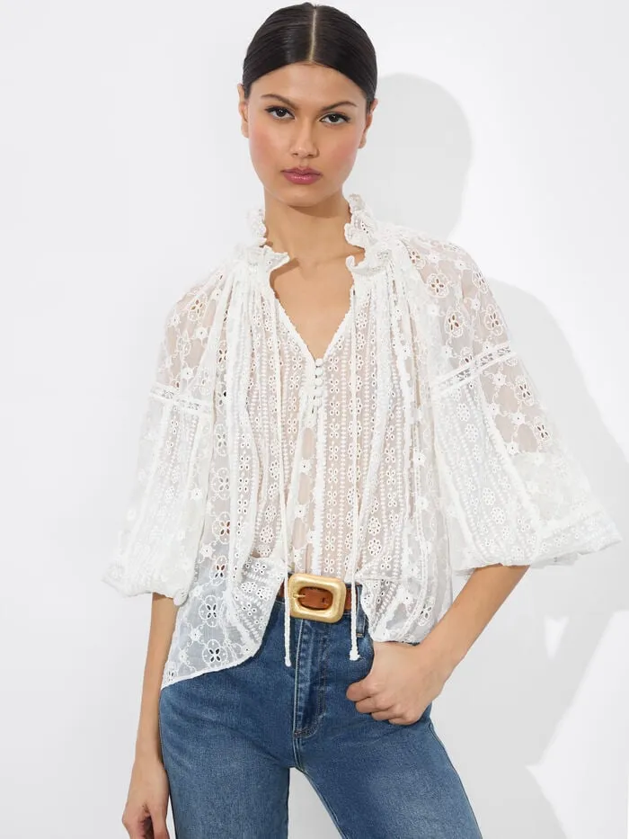 Alice Olivia TOPS WOMEN NORAH EYELET BLOUSE Off White