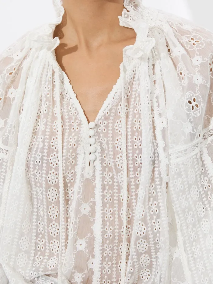 Alice Olivia TOPS WOMEN NORAH EYELET BLOUSE Off White