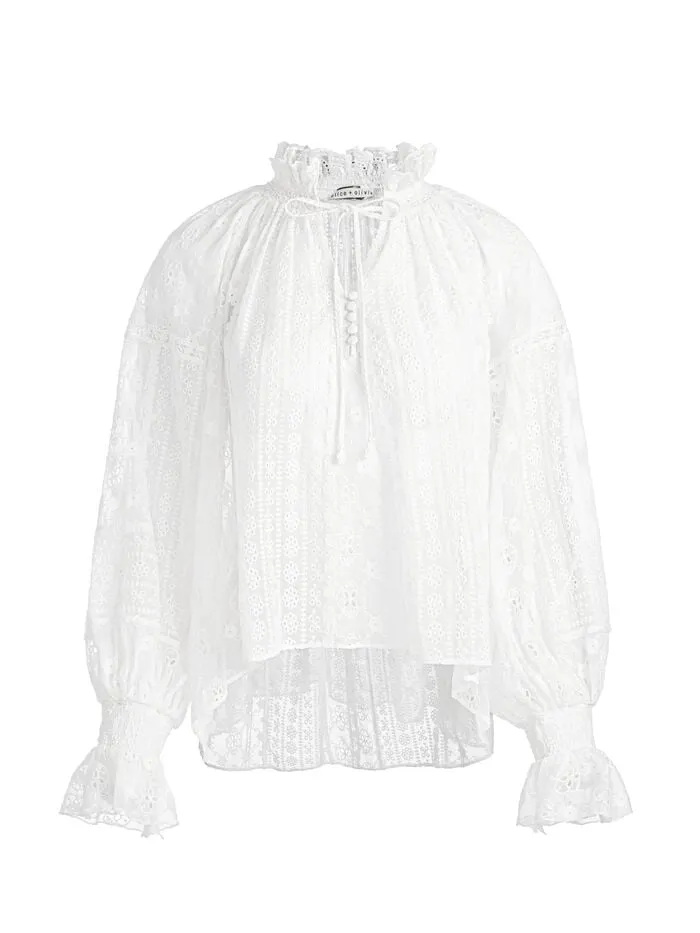 Alice Olivia TOPS WOMEN NORAH EYELET BLOUSE Off White