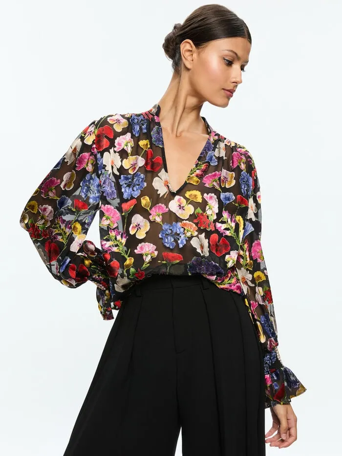 Alice Olivia TOPS WOMEN ONICA COLLARED BLOUSE Timeless Blossom