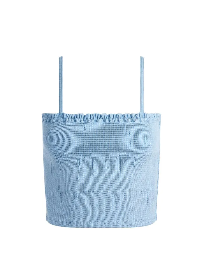 Alice Olivia TOPS WOMEN PENELOPE SMOCKED DENIM TOP Leona Light Blue