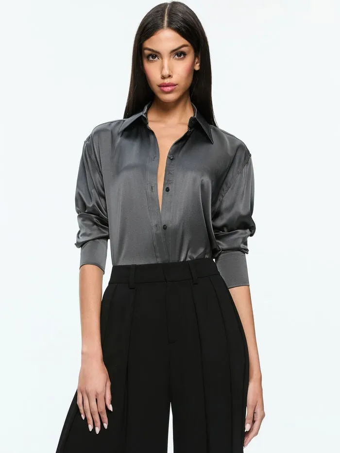 Alice Olivia TOPS WOMEN PERFECT BUTTON DOWN Charcoal