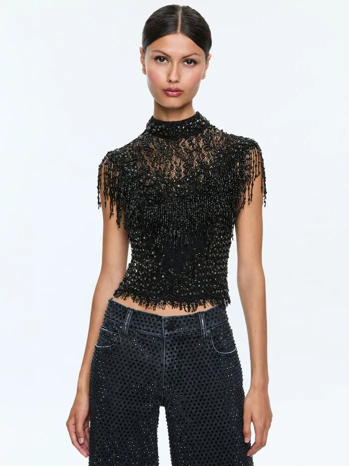 Alice Olivia TOPS WOMEN PRIA EMBELLISHED TOP Black
