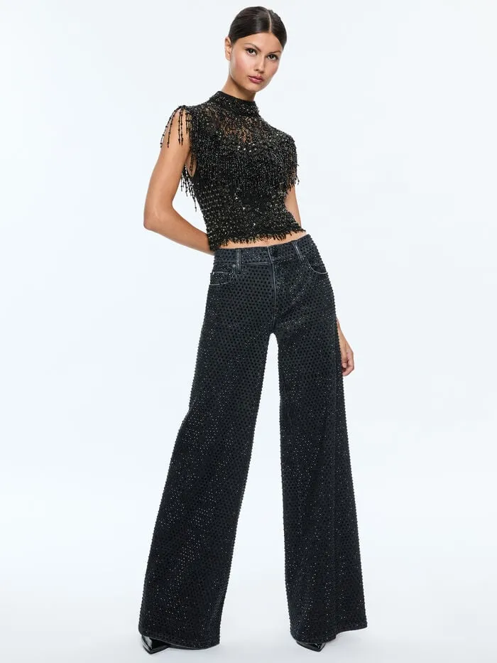 Alice Olivia TOPS WOMEN PRIA EMBELLISHED TOP Black