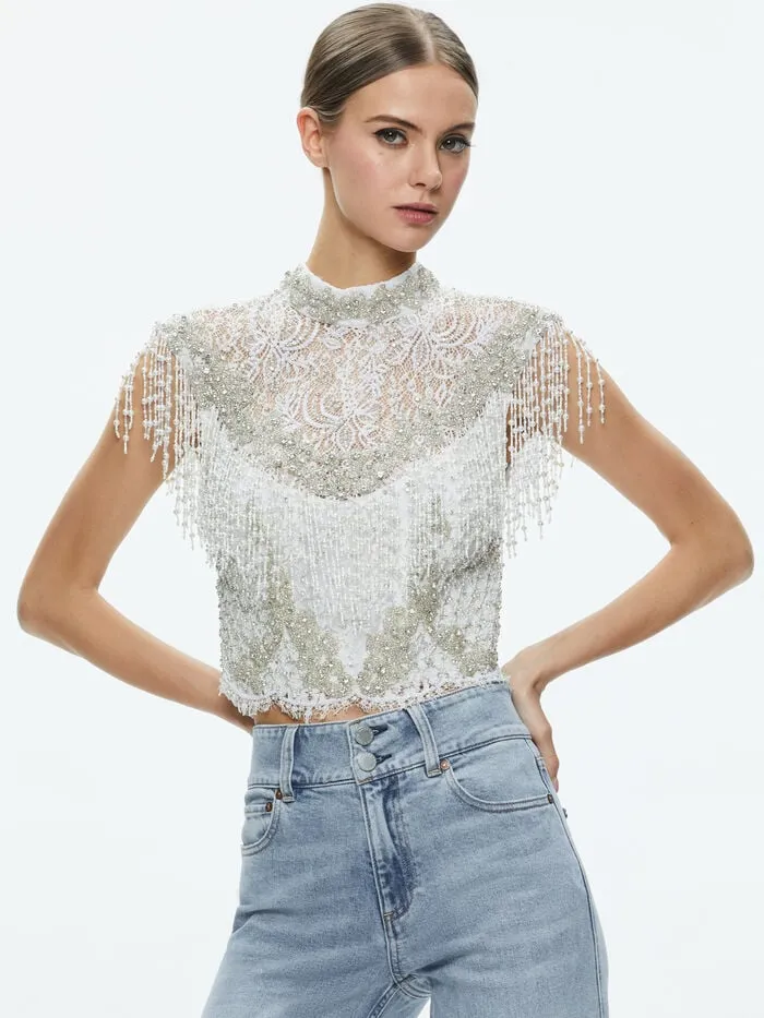 Alice Olivia TOPS WOMEN PRIA EMBELLISHED TOP Off White
