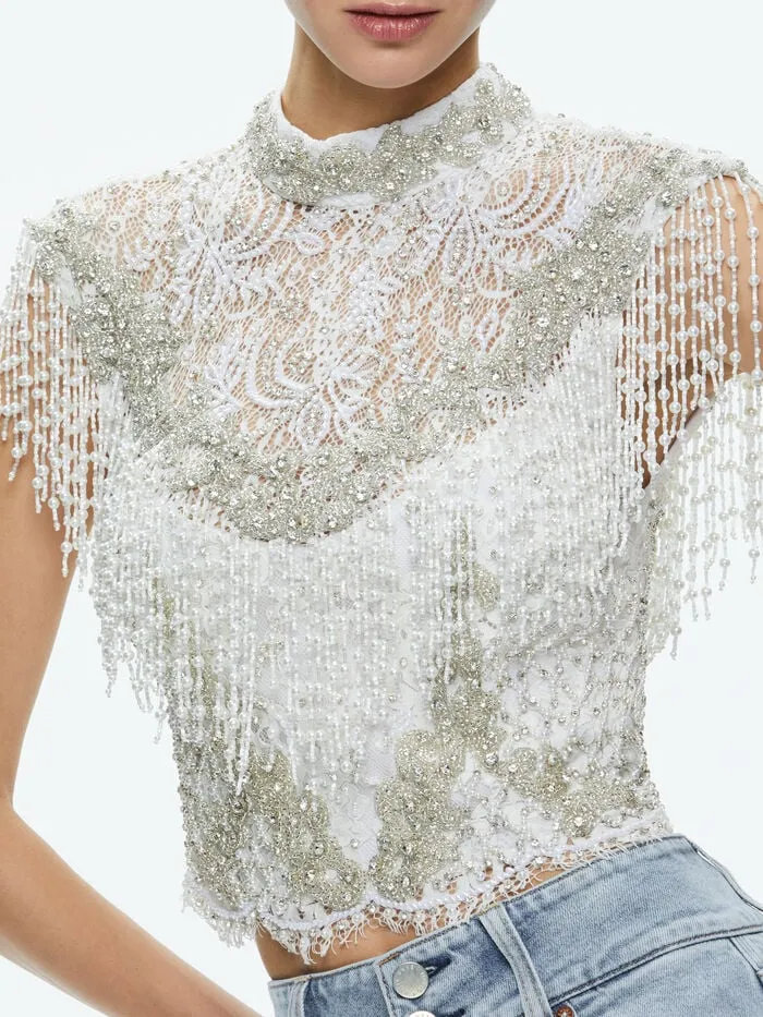 Alice Olivia TOPS WOMEN PRIA EMBELLISHED TOP Off White
