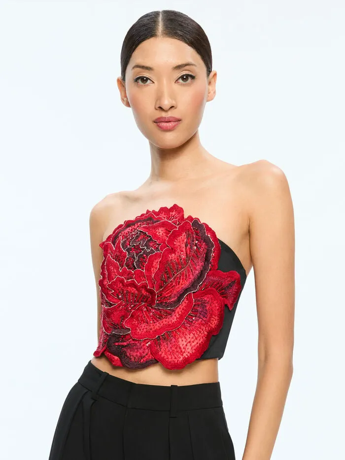 Alice Olivia TOPS WOMEN RANDIE APPLIQUE TOP Le Parisien Black