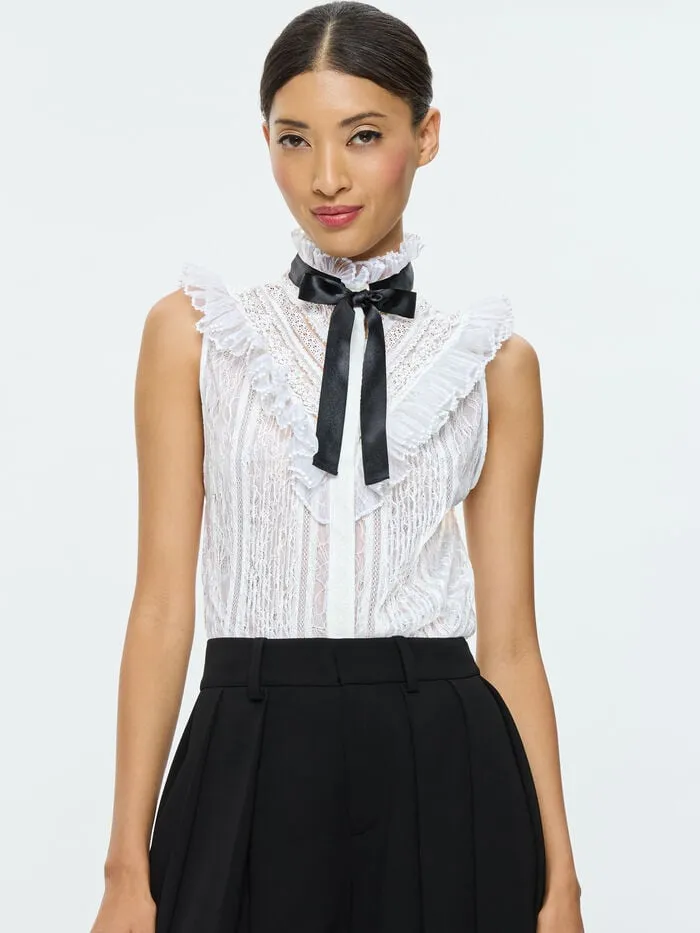 Alice Olivia TOPS WOMEN RHEBA LACE BLOUSE Off White
