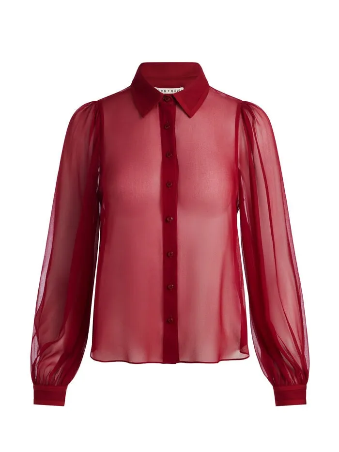 Alice Olivia TOPS WOMEN ROANNE BUTTON DOWN Garnet