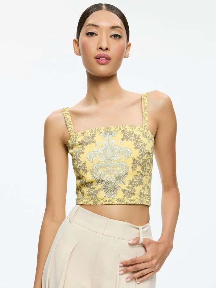 Alice Olivia TOPS WOMEN SASHA LACE UP BACK CROPPED TOP Vanity Lemon Meringueandmulti Alice Olivia TOPS WOMEN SASHA LACE UP BACK CROPPED TOP Vanity Lemon Meringueandmulti